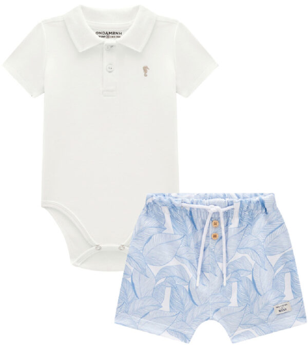 Conjunto body polo em suedine e bermuda em moletinho sublimado / Creme